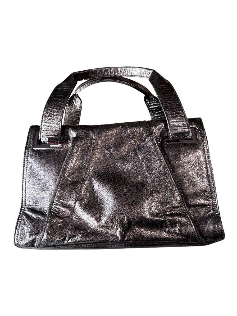 Kooba Metallic Bronze Double Strap Top Zip & Front Zipped Pockets Shoulder Bag